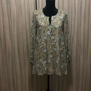 Show Me Your Mumu Tan Peacock Feather Tunic Blouse S Small